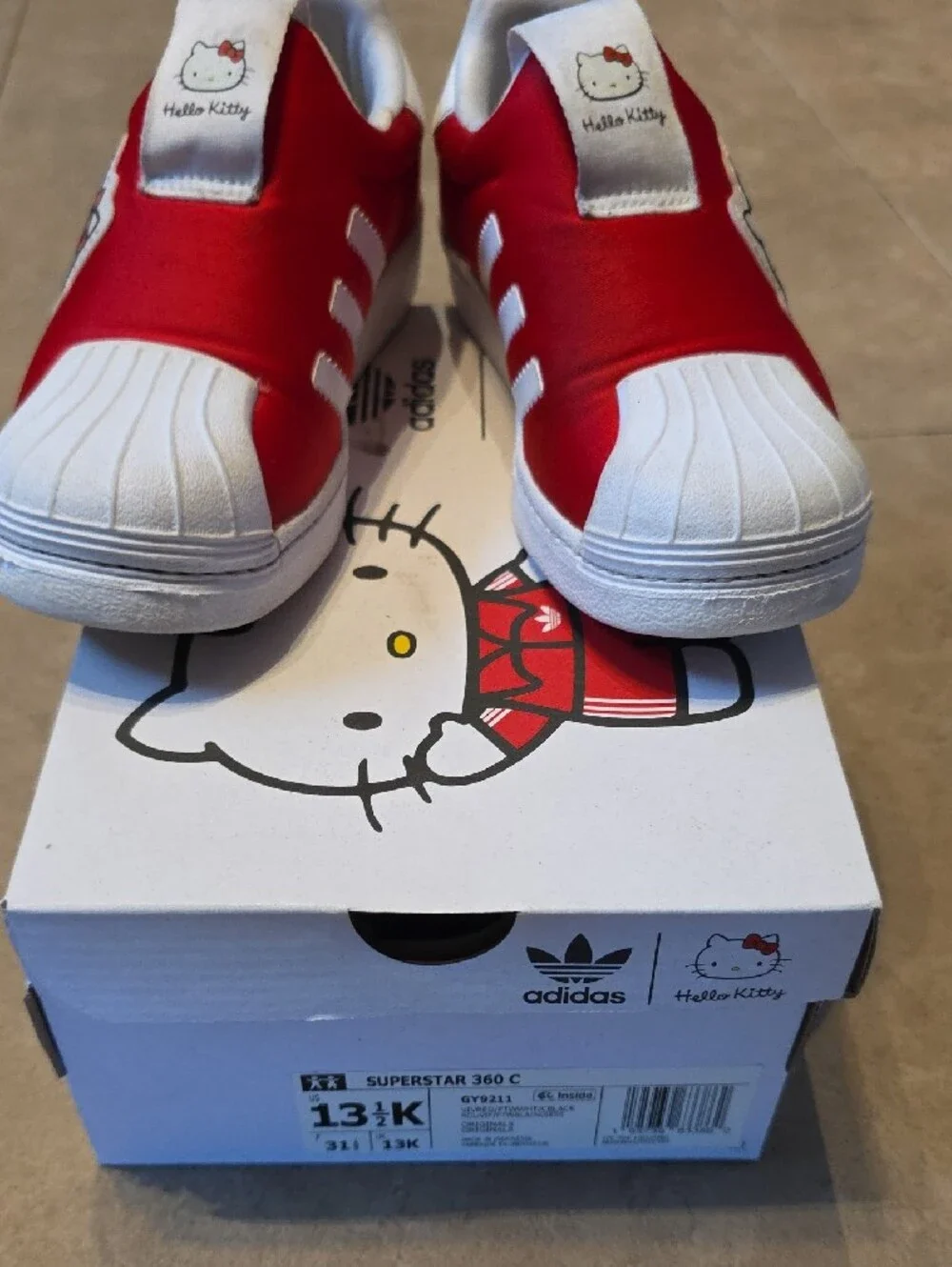 Hello Kitty Adidas Red and White Kids Slip-On Sneakers. Size 13½K
